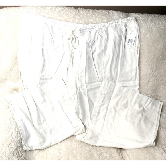 A New Day Women's Linen Blend Pull-On Drawstring Wide Leg Pants White Size 4X - Picture 3 of 4